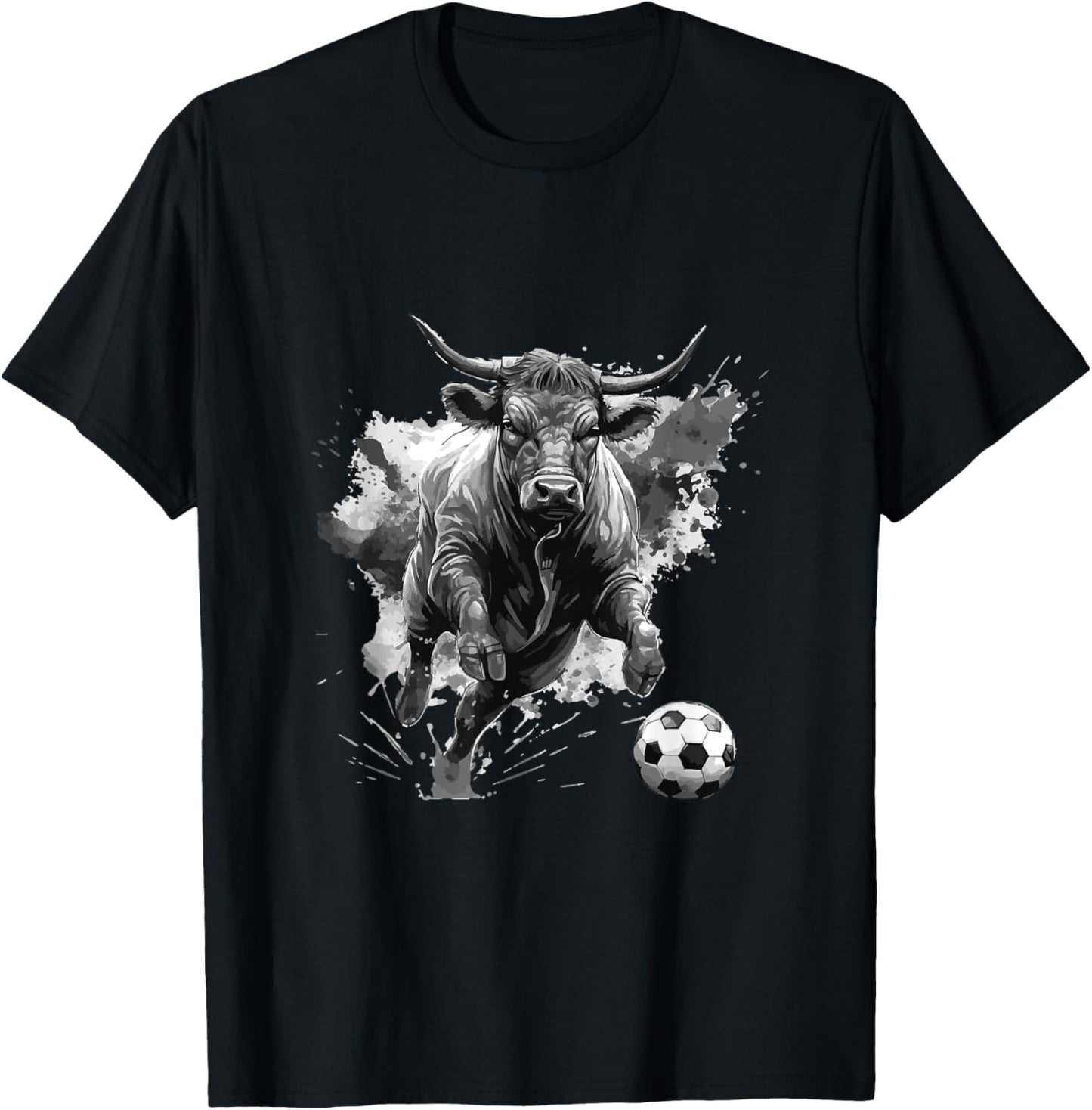 Bull Playing Soccer Animal T-Shirt - T-Shirt | Black