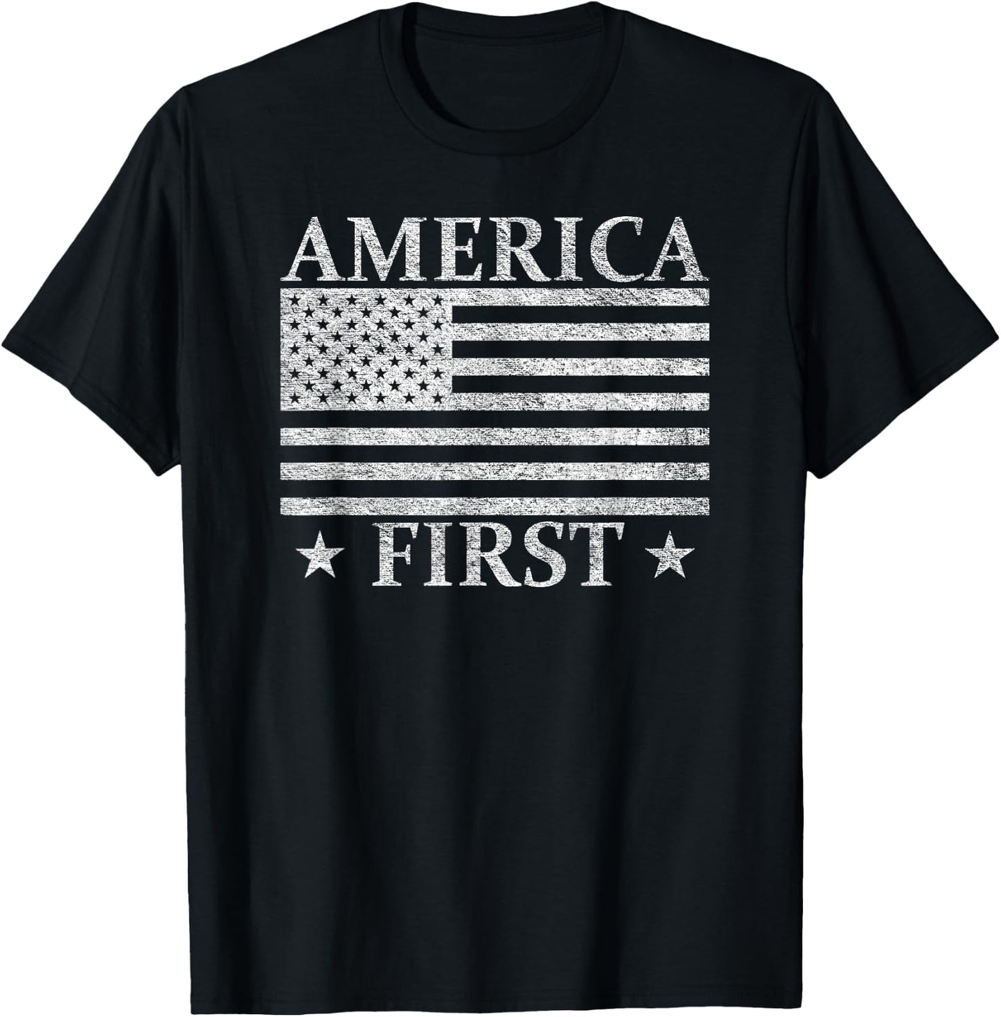 America First Usa American Flag Patriot Stars and Stripes T-Shirt - T-Shirt | Black