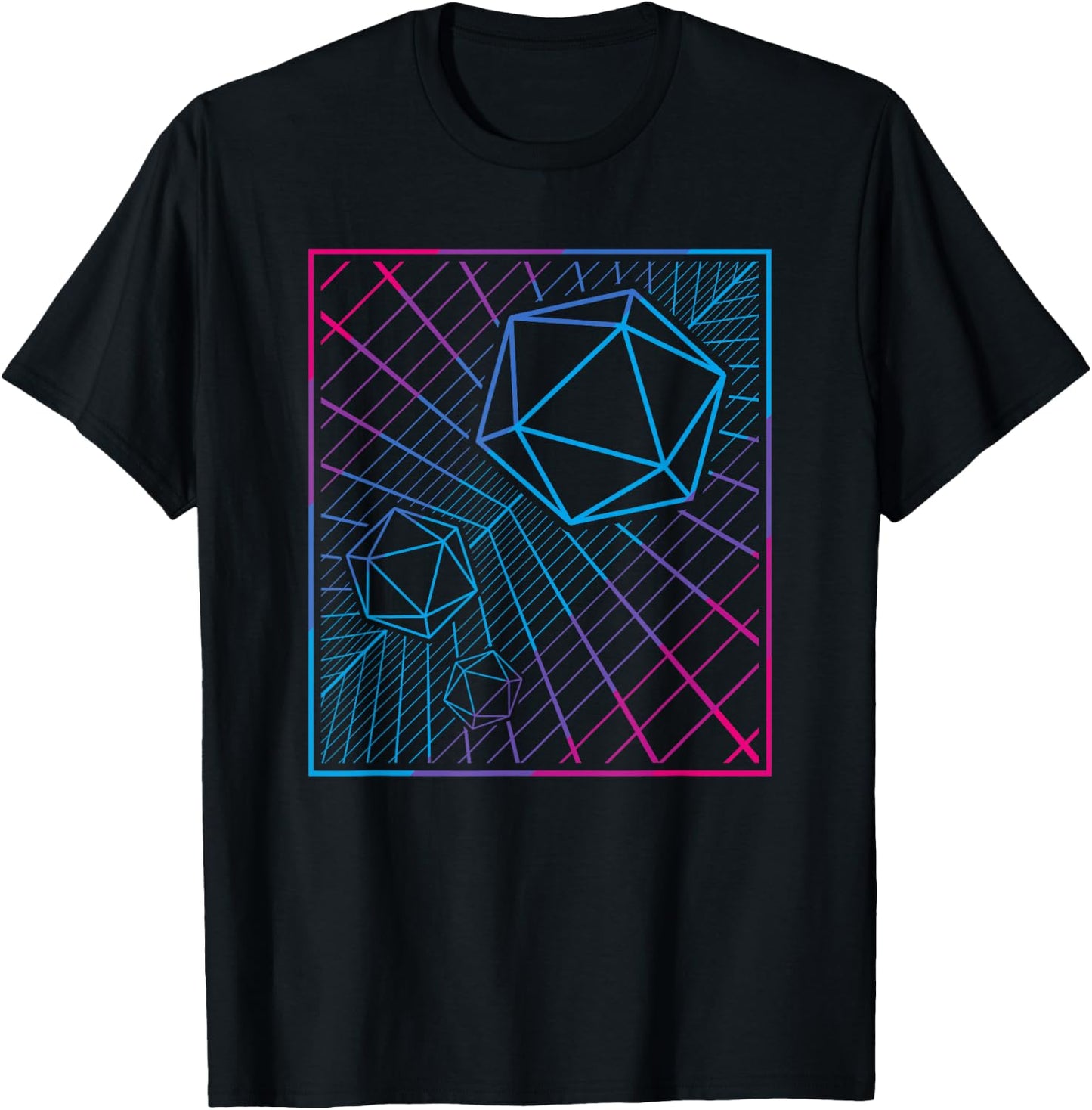 D20 Dice Synthwave Retro 80s TTRPG Synthesizer Music T-Shirt - T-Shirt | Black