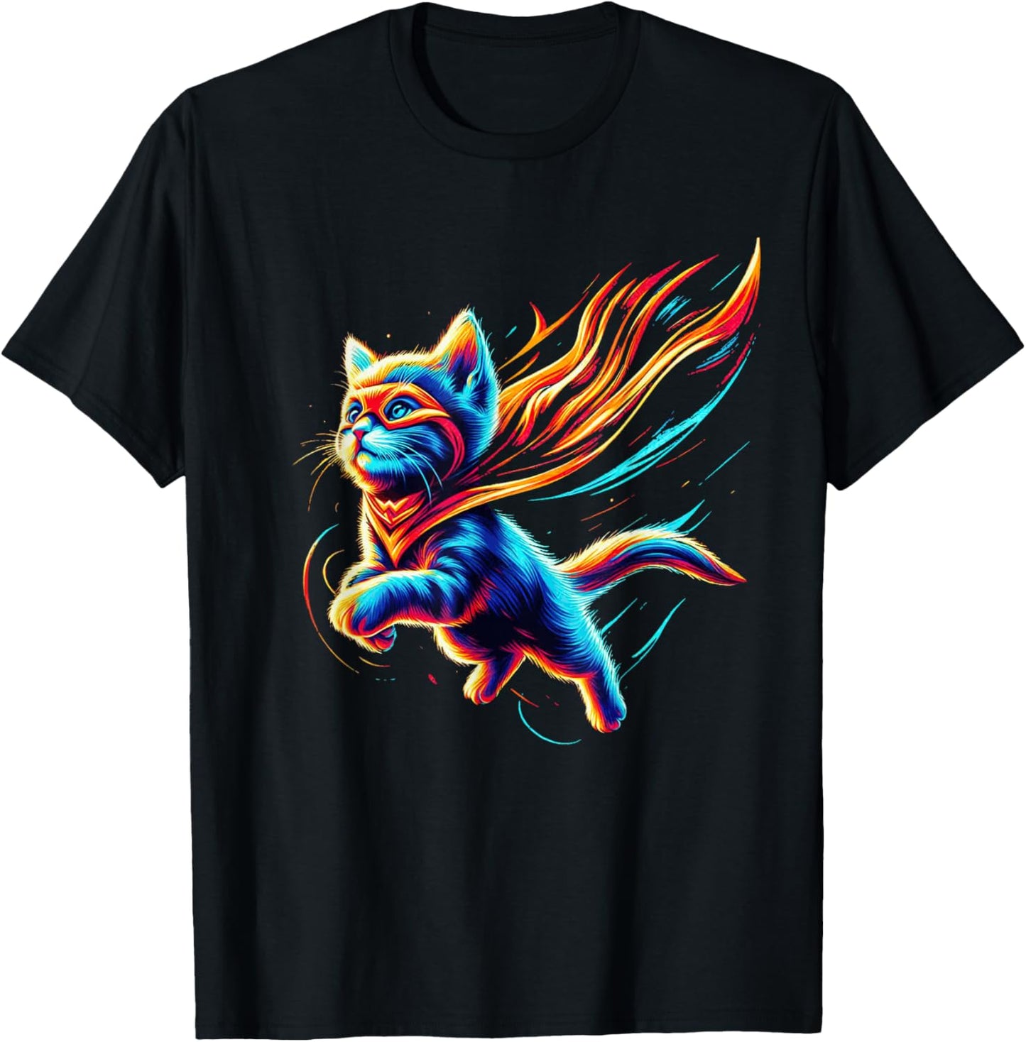 Heroic Kitten Super Cat Superhero Cute Vibrant Adorable Art T-Shirt - T-Shirt | Black