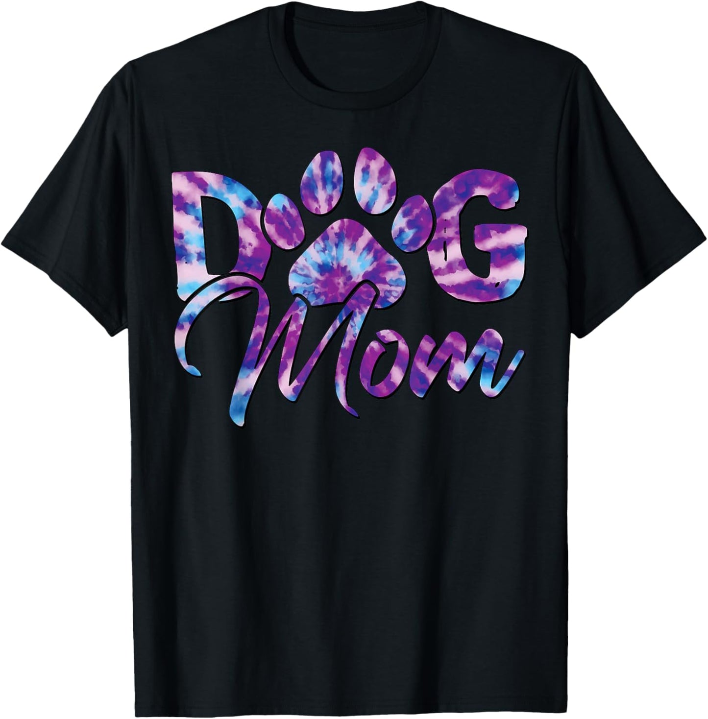 Tie Dye Dog Mom Gift Dog Lover Gifts Paw Print T-Shirt - T-Shirt | Black