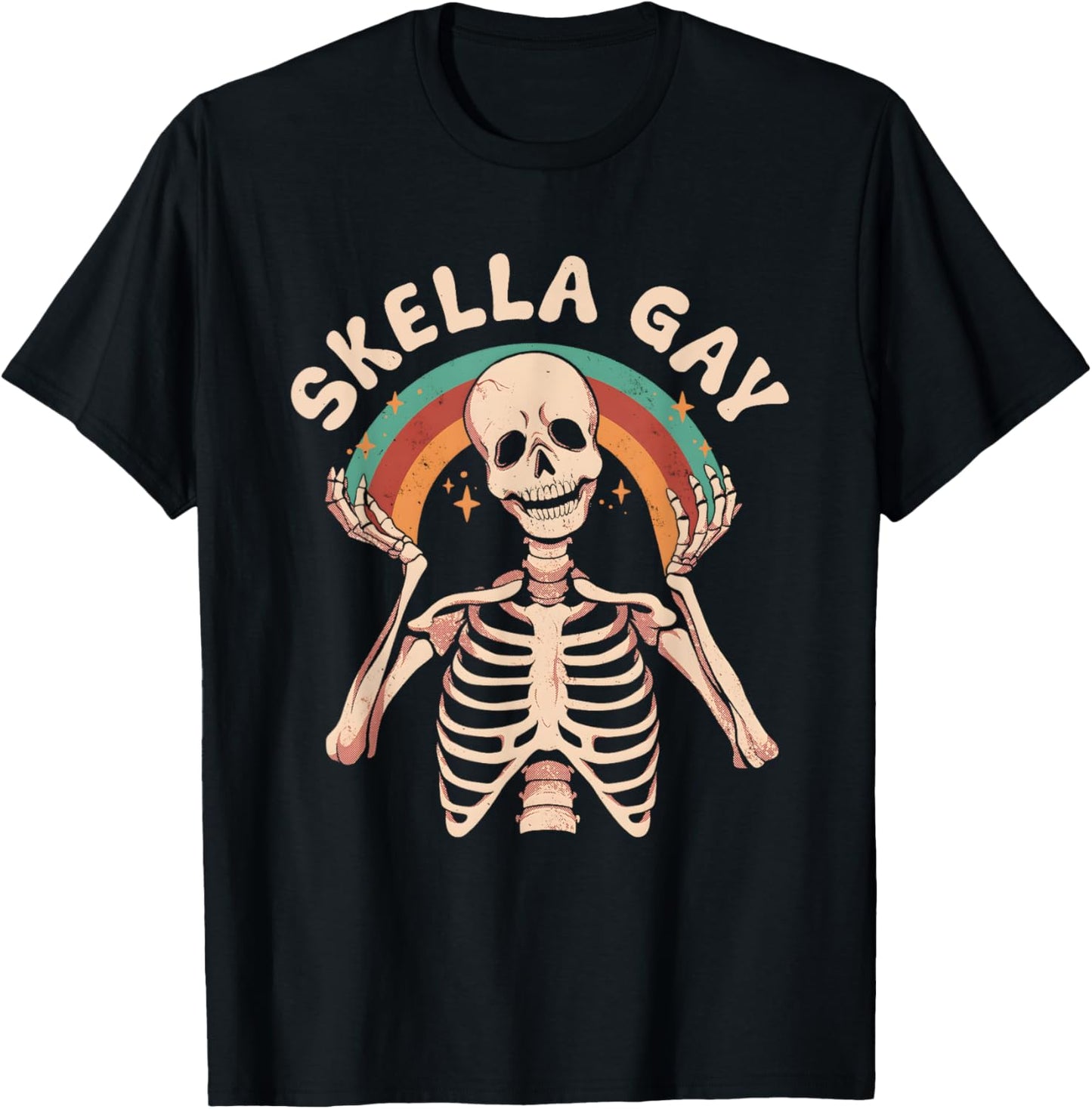 Skeleton Skella Gay Rainbow T-Shirt - T-Shirt | Black