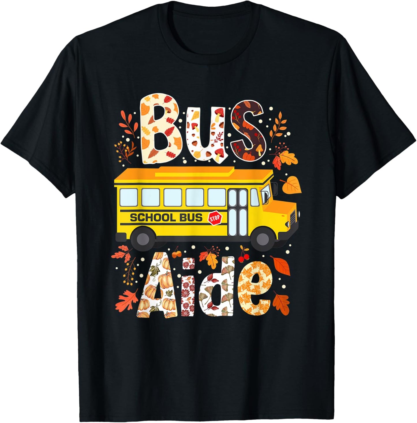 Leopard Pumpkins Bus Driver Fall Bus Aide Thanksgiving T-Shirt - T-Shirt | Black