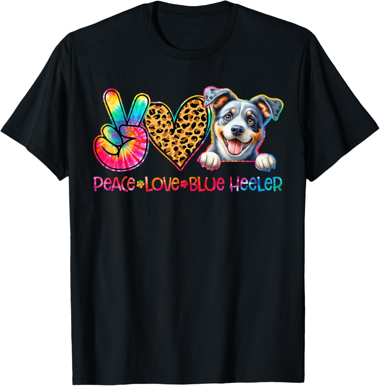 Peace Love Blue Heeler Tie Dye Dog Lover T-Shirt - T-Shirt | Black