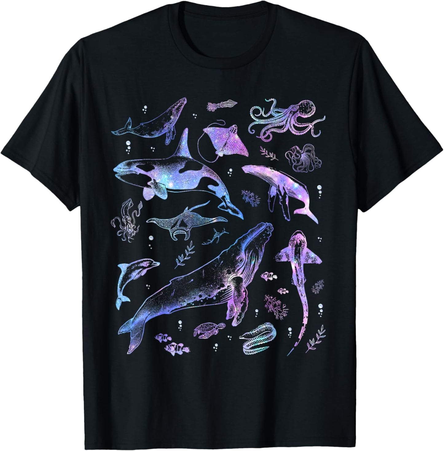 Vintage 90s Ocean Wildlife Shark Turtle Octopus T-Shirt - T-Shirt | Black