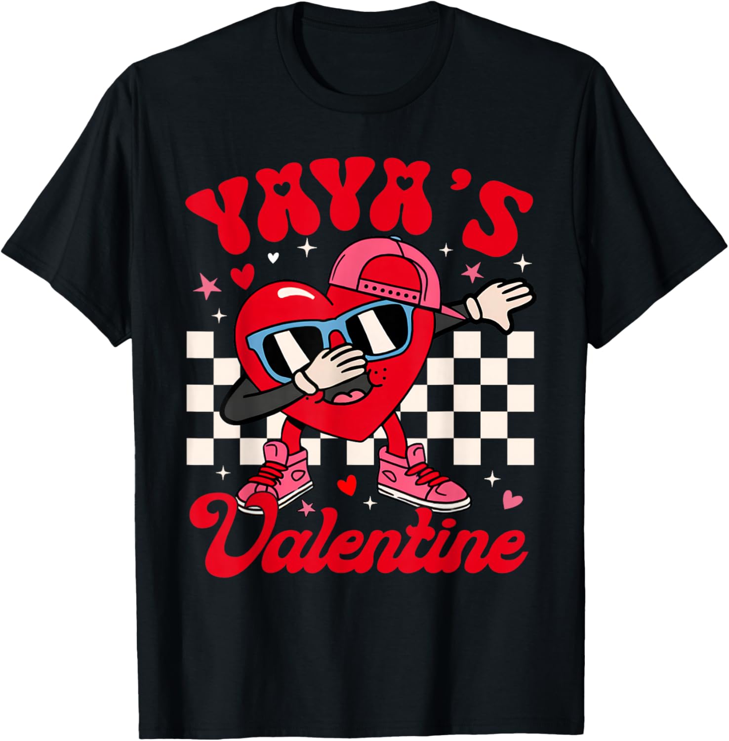 Groovy Dabbing Heart Yaya’s Valentine Boy Girl Men Women T-Shirt - T-Shirt | Black