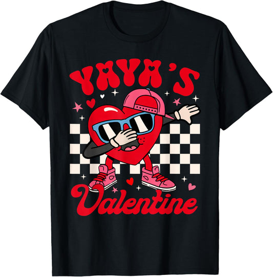 Groovy Dabbing Heart Yaya’s Valentine Boy Girl Men Women T-Shirt - T-Shirt | Black