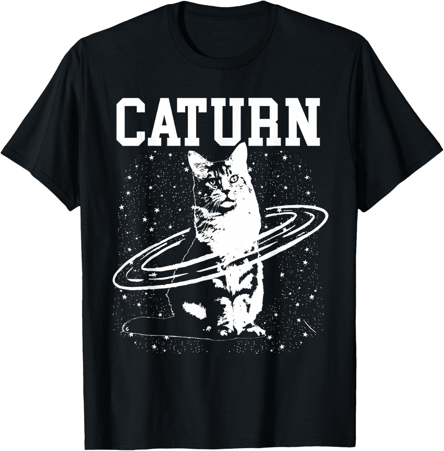 Caturn Saturn Space Cat T-Shirt - T-Shirt | Black