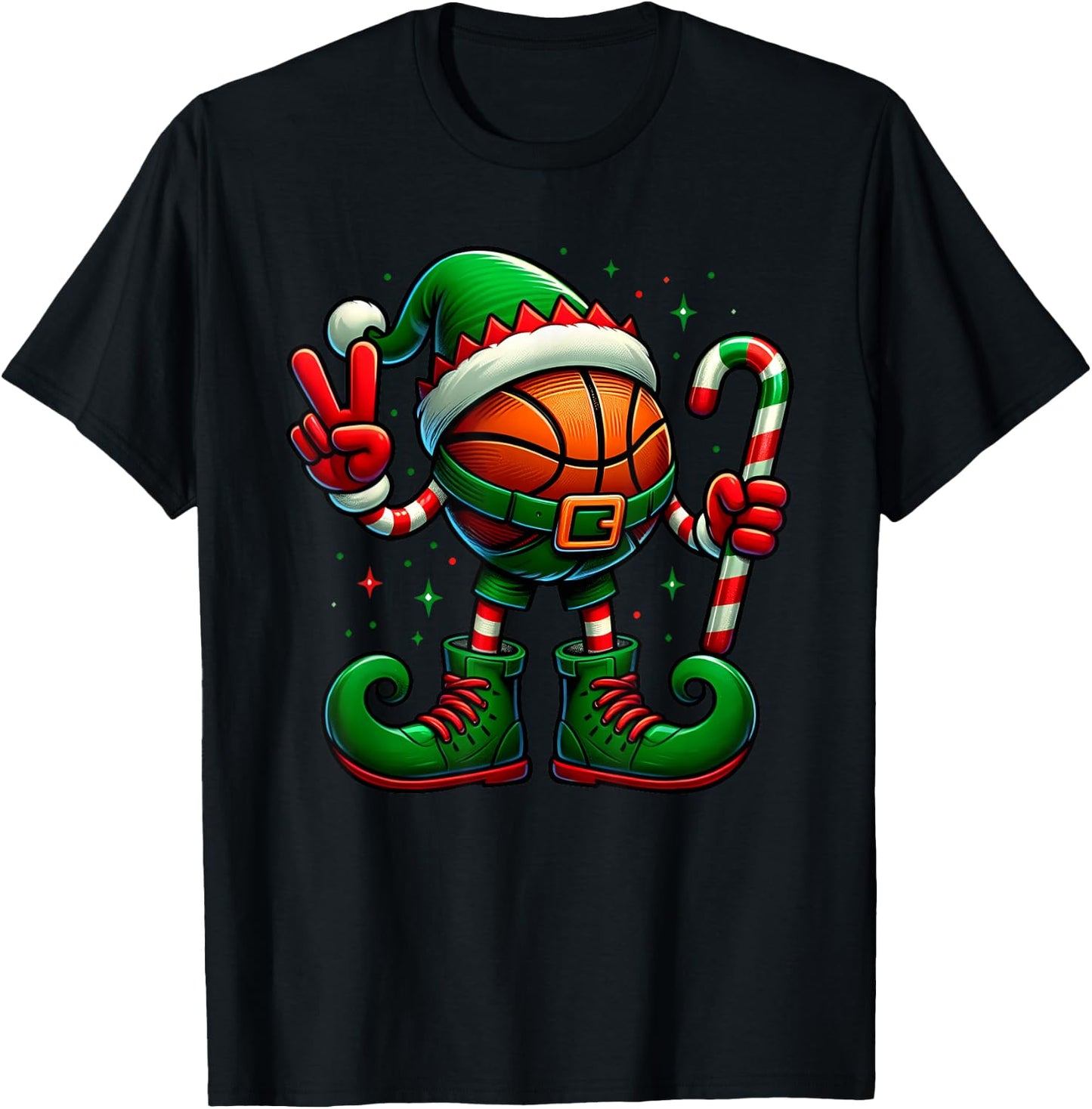 Funny Peace Hand Basketball Elf Christmas Kids T-Shirt - T-Shirt | Black
