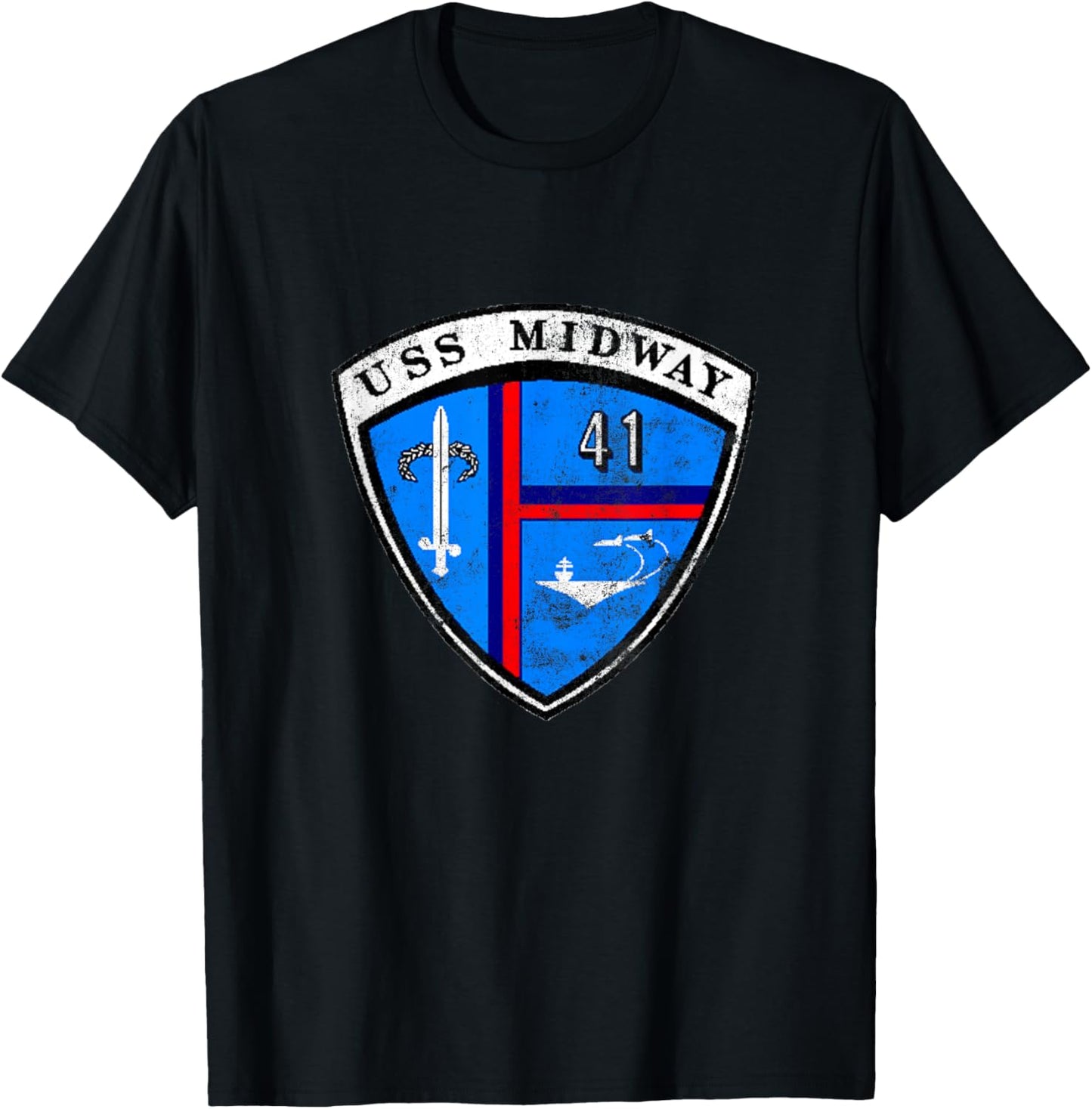 USS Midway CV 41 Aircraft Carrier Veteran Flag Patriotic T-Shirt - T-Shirt | Black