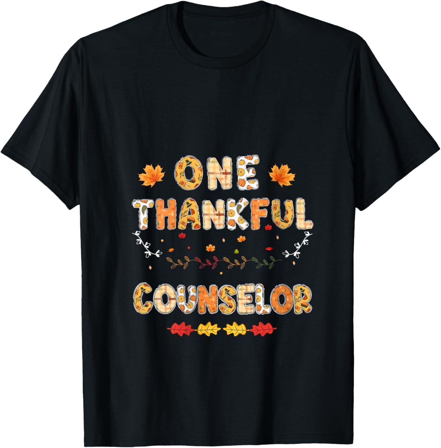One Thankful School Counselor Thanksgiving Fall Counselor V-Neck T-Shirt - T-Shirt | Black
