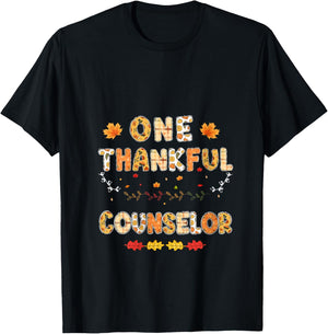 One Thankful School Counselor Thanksgiving Fall Counselor V-Neck T-Shirt - T-Shirt | Black
