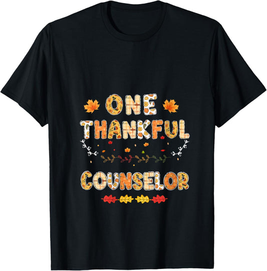 One Thankful School Counselor Thanksgiving Fall Counselor V-Neck T-Shirt - T-Shirt | Black