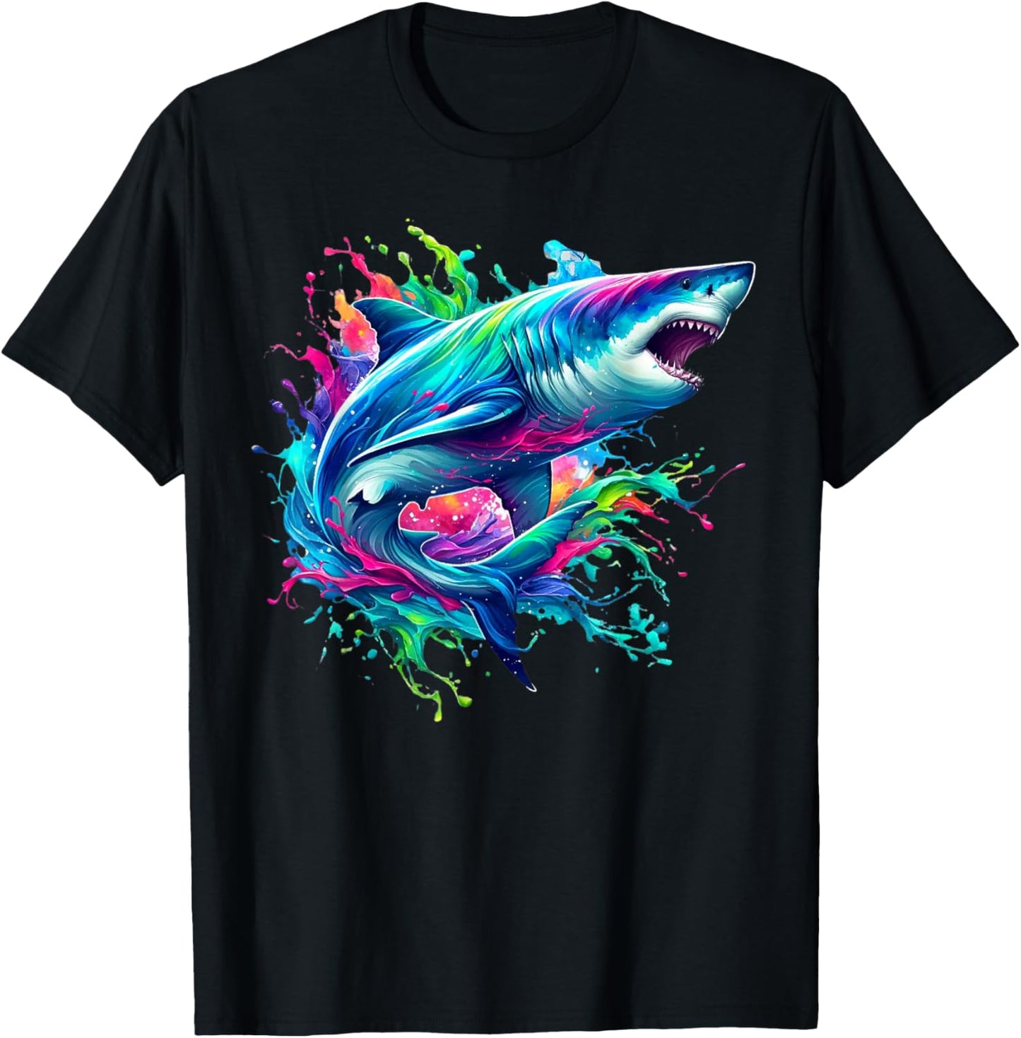 Shark Marine Biologist Paint Splash Ocean Animal Shark Lover T-Shirt - T-Shirt | Black