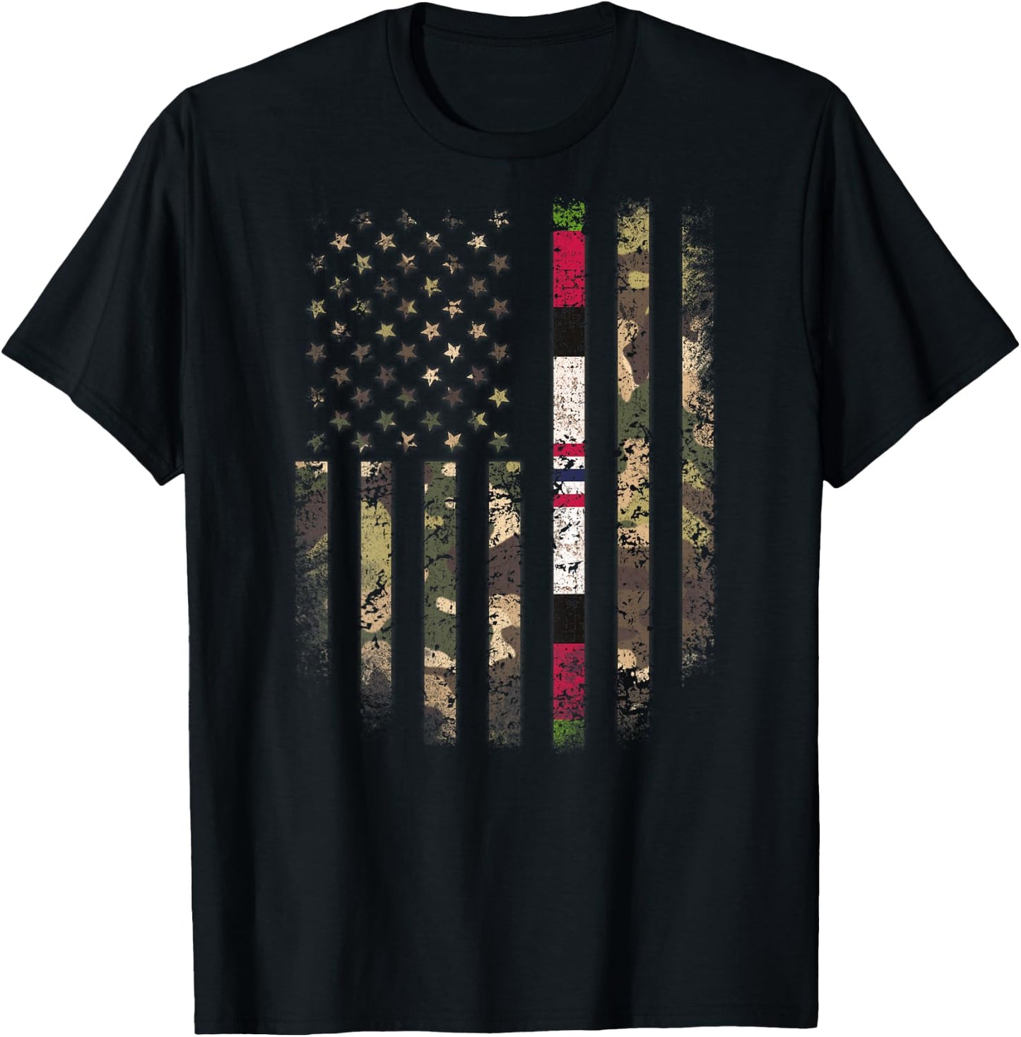 Proud Afghanistan Veteran Camo US Flag Ribbon Military Gifts T-Shirt - T-Shirt | Black