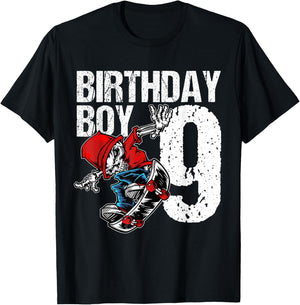 9 Year Old Skateboard Birthday Skateboarding Skate 9th Gift T-Shirt - T-Shirt | Black