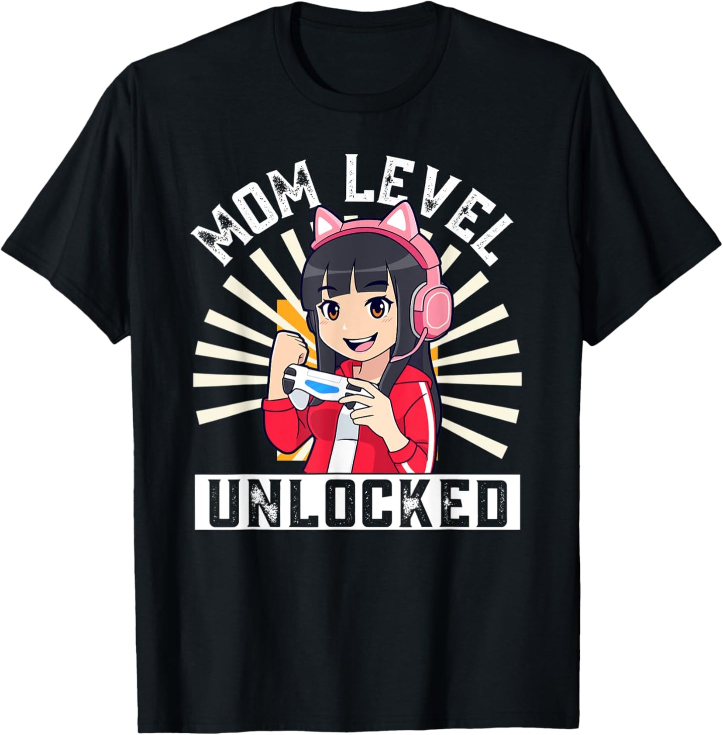 Mom Level Unlocked Gamer Pregnancy Anime Mother's Day Lover T-Shirt - T-Shirt | Black