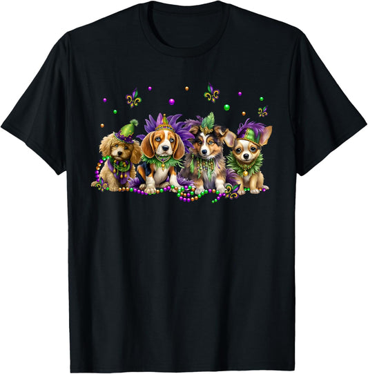 Mardi Gras Dogs Parade Carnival Mask New Orleans Beads T-Shirt - T-Shirt | Black