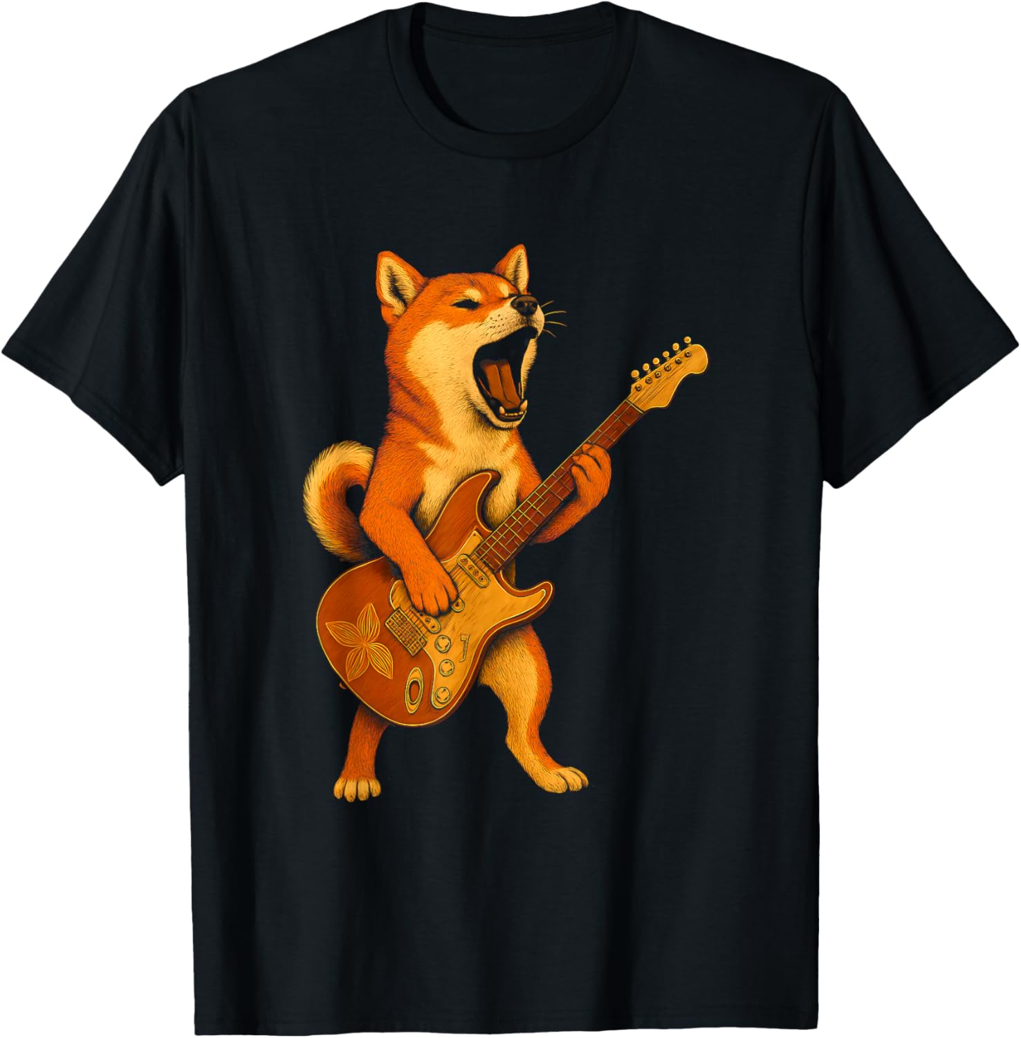 Shiba Inu Playing Electric Guitar T-Shirt - T-Shirt | Black