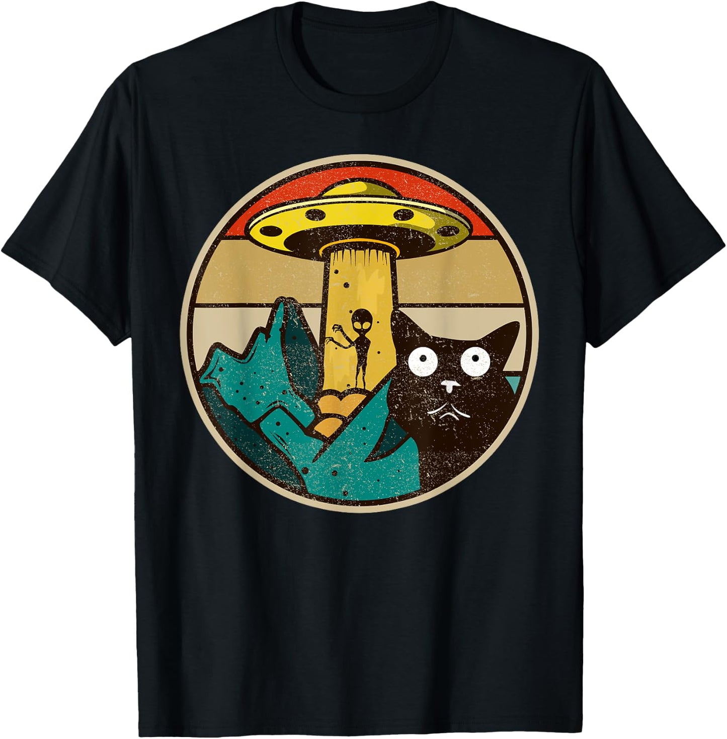 UFO - Crazy Cat & Alien T-Shirt - T-Shirt | Black