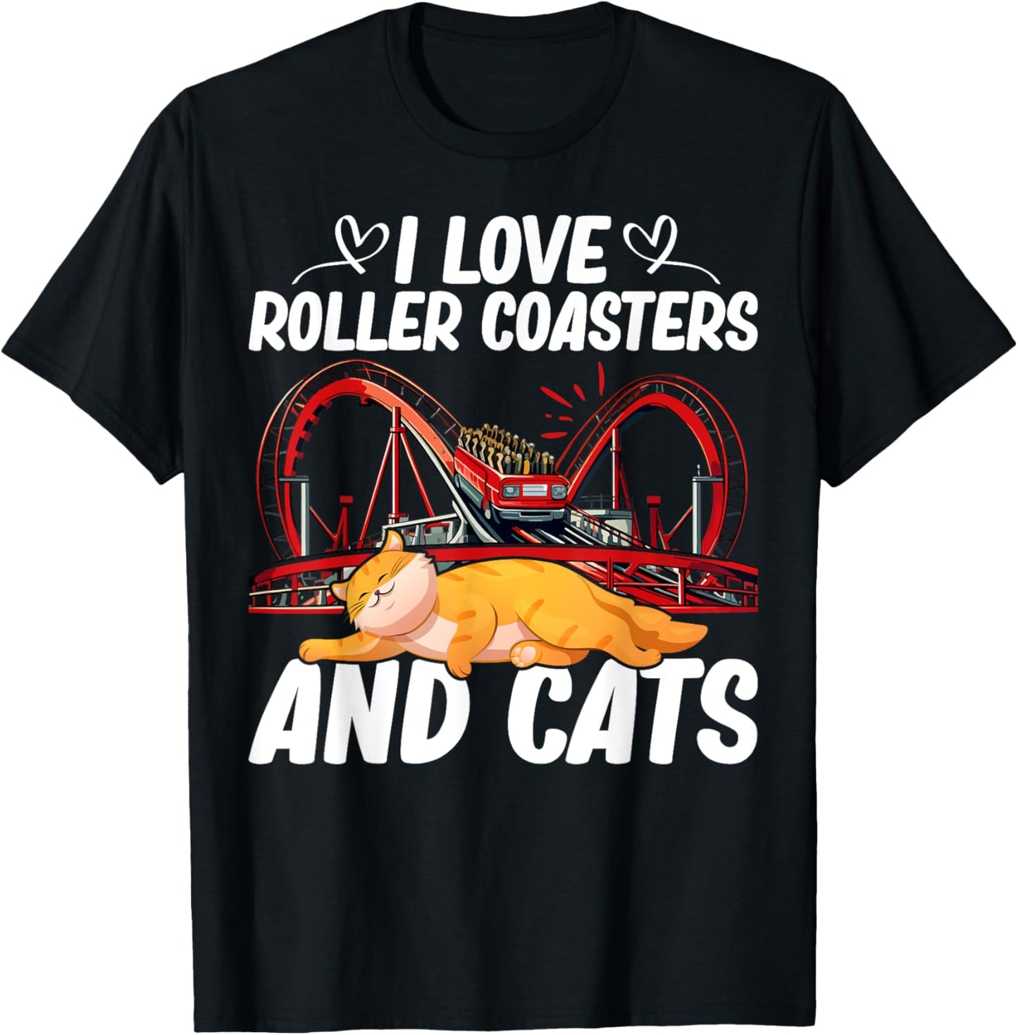 I Love Roller Coasters And Cats Pet Owner Amusement Park T-Shirt - T-Shirt | Black