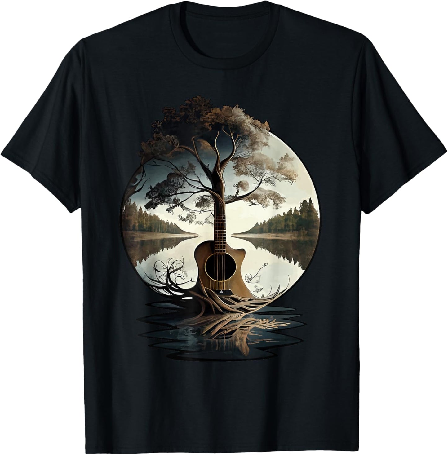 Acoustic Guitar Tree by The Lake Guitarist T-Shirt - T-Shirt | Black