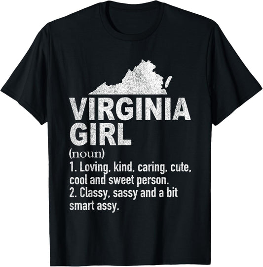 Virginia Girl Definition Funny Hometown Home Virginia T-Shirt - T-Shirt | Black