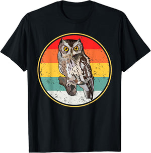 Vintage Retro Sunset Whiskered Screech-Owl Bird T-Shirt - T-Shirt | Black