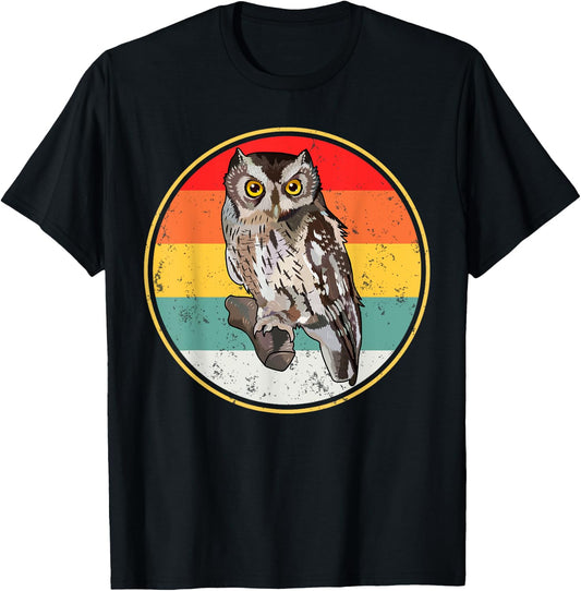 Vintage Retro Sunset Whiskered Screech-Owl Bird T-Shirt - T-Shirt | Black