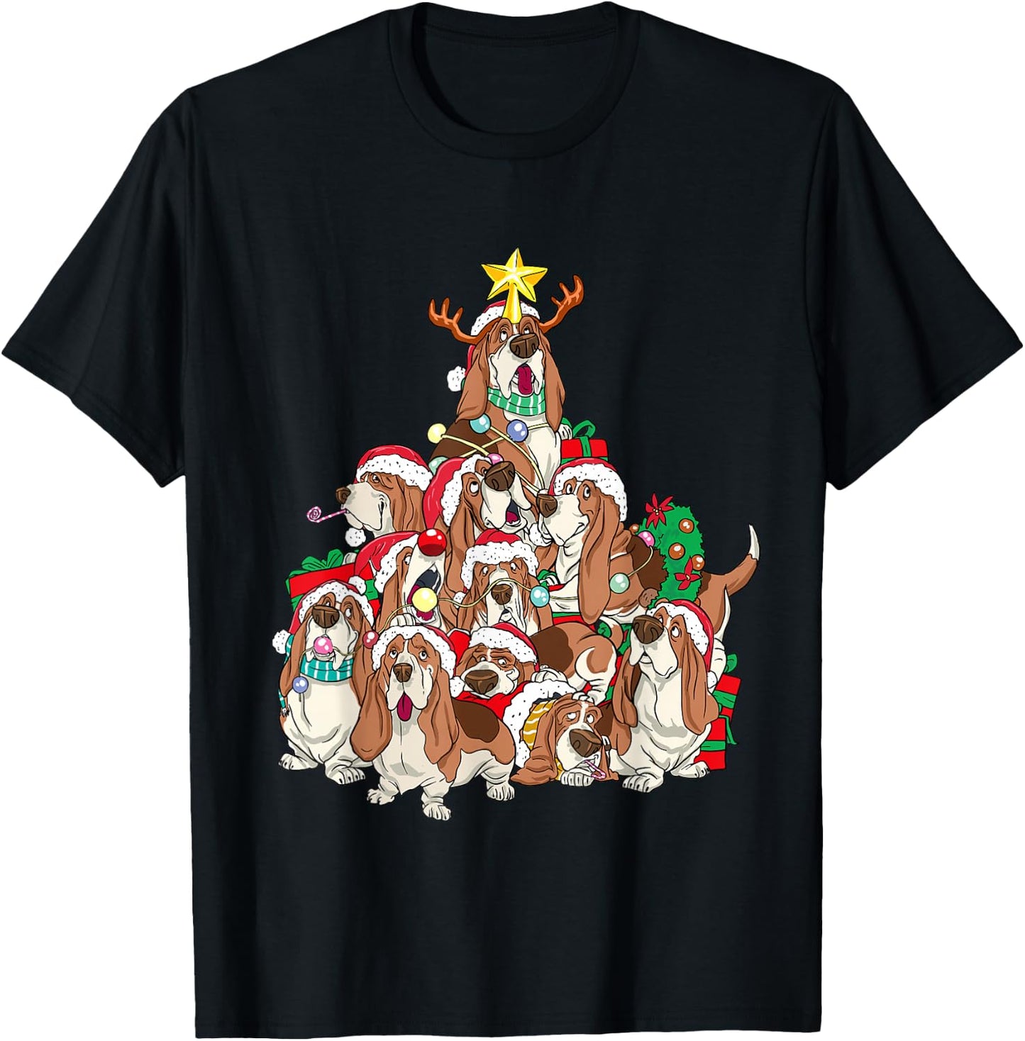 Basset Hound Shirt Dog Christmas Tree Basset Hound Lovers T-Shirt - T-Shirt | Black