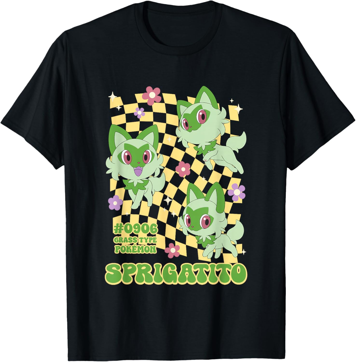 Pokémon Sprigatito #0906 Grass Type Pokemon Retro Chest Logo T-Shirt - T-Shirt | Black