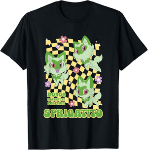 Pokémon Sprigatito #0906 Grass Type Pokemon Retro Chest Logo T-Shirt - T-Shirt | Black