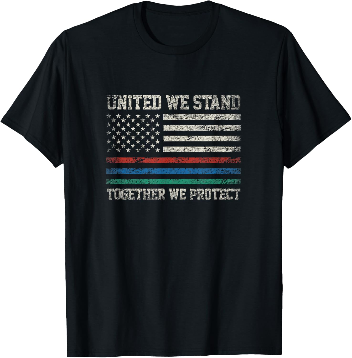 Thin Blue Red Green Line American Flag Support T Shirt Men T-Shirt - T-Shirt | Black