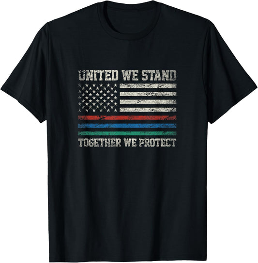 Thin Blue Red Green Line American Flag Support T Shirt Men T-Shirt - T-Shirt | Black