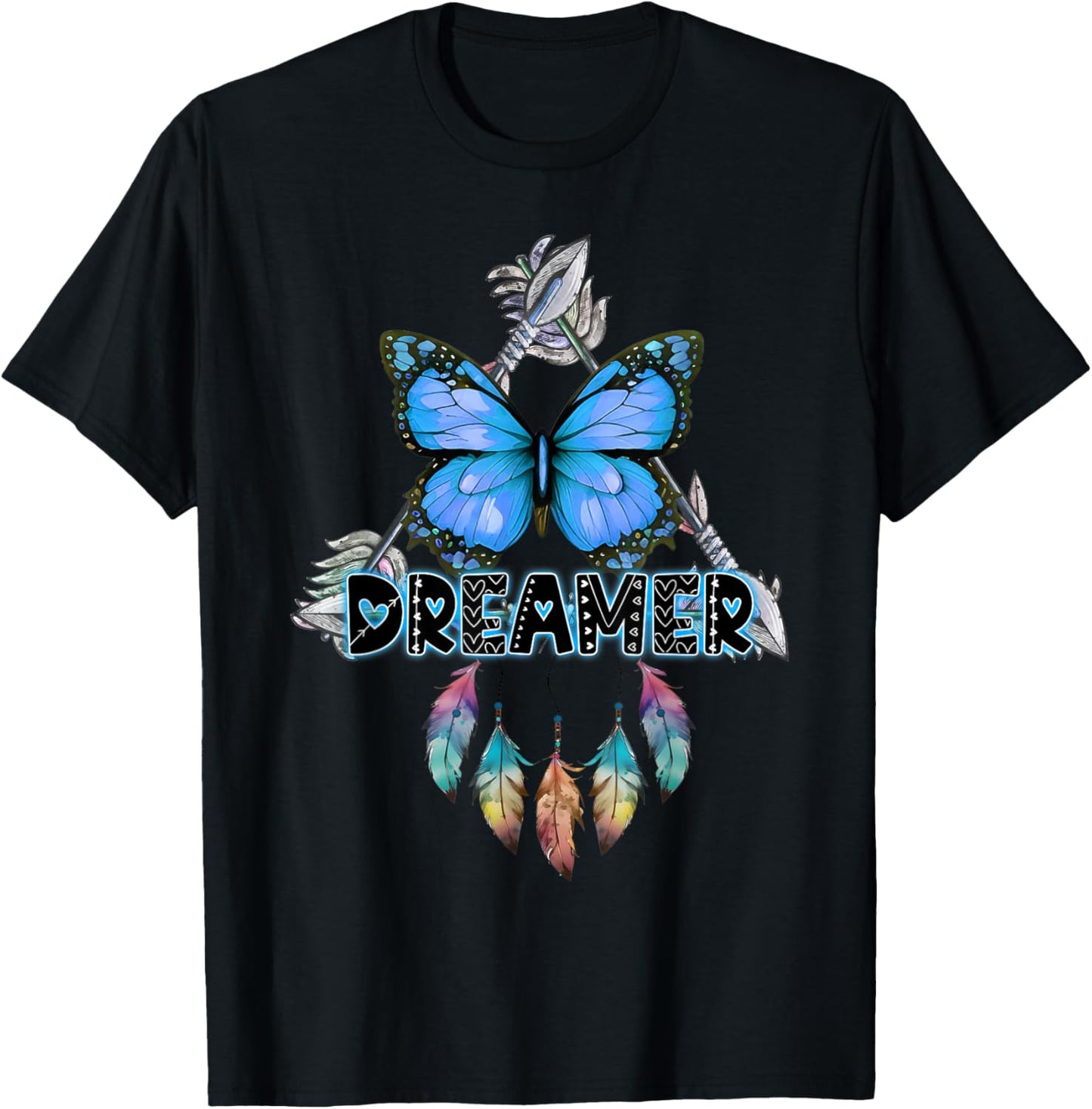 Butterfly Dream Catcher Feathers Inspirational Quotes Saying T-Shirt - T-Shirt | Black
