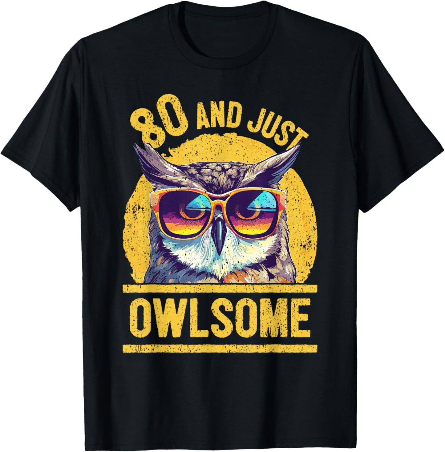 80th Birthday Owl Lover Age 80 Years T-Shirt - T-Shirt | Black