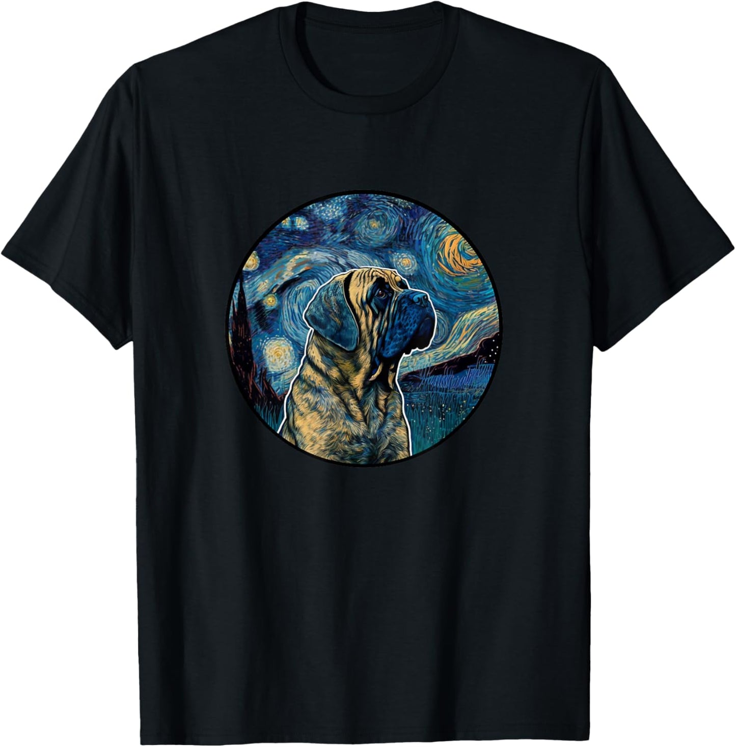 English Mastiff Starry Night Painting Dog Mom Dad T-Shirt - T-Shirt | Black