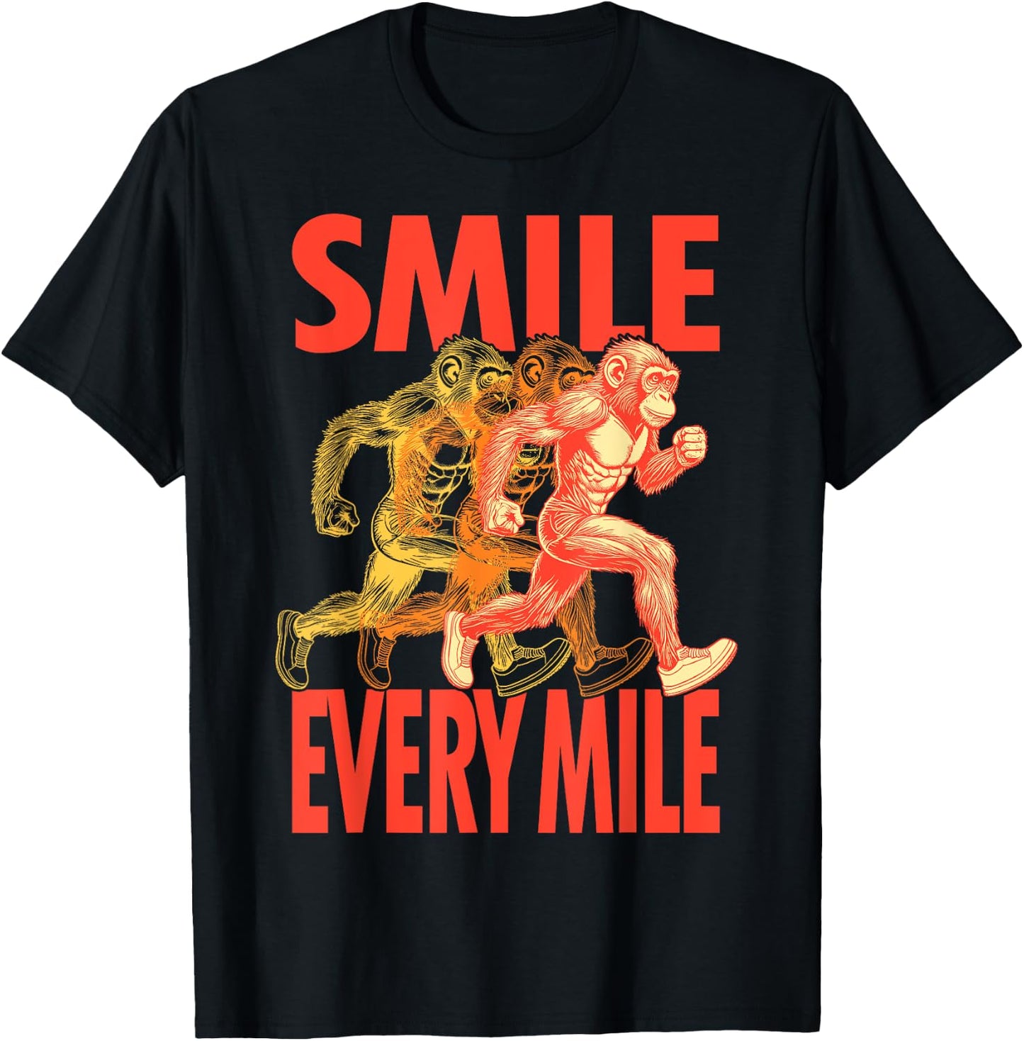 Smile Every Mile Funny Full Marathon Runner Monkey Running T-Shirt - T-Shirt | Black