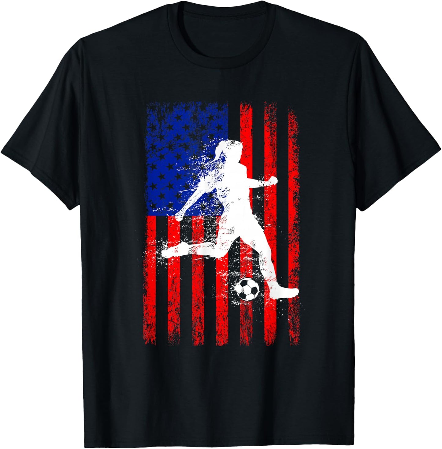 USA American Flag Soccer Shirt for Girls Women T-Shirt - T-Shirt | Black