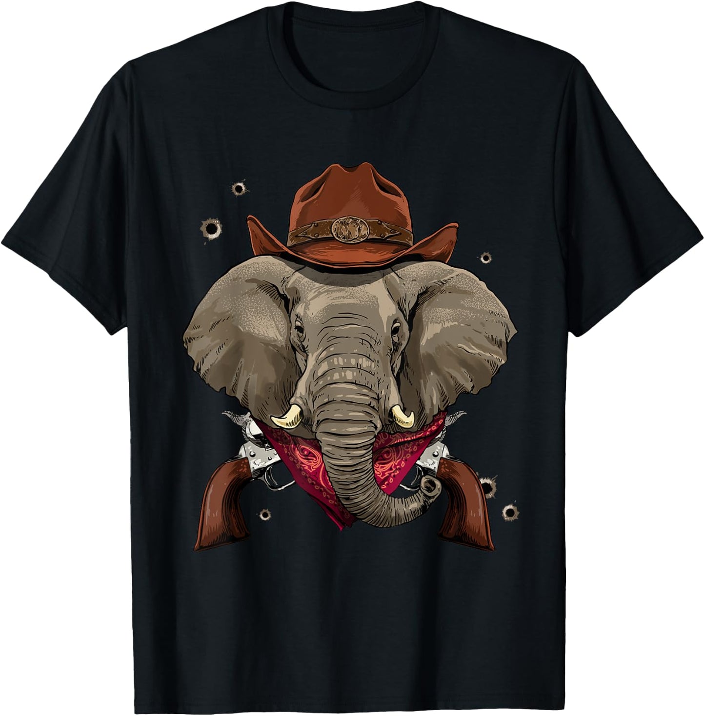 Cowboy Elephant Western Rodeo Cowboy Hat and Bandana T-Shirt - T-Shirt | Black