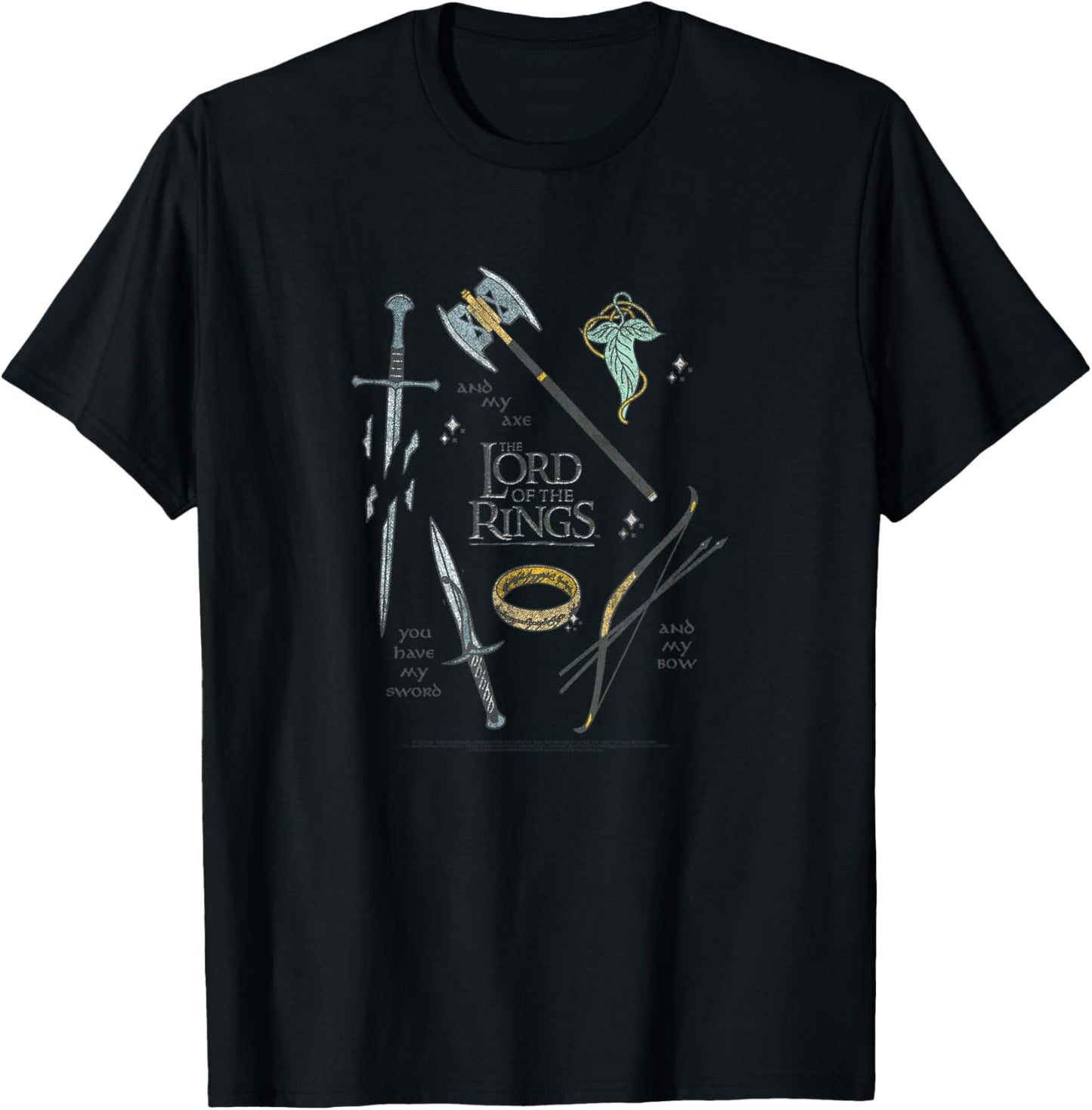 Lord of The Rings Fellowship Weapons Grid Small T-Shirt - T-Shirt | Black