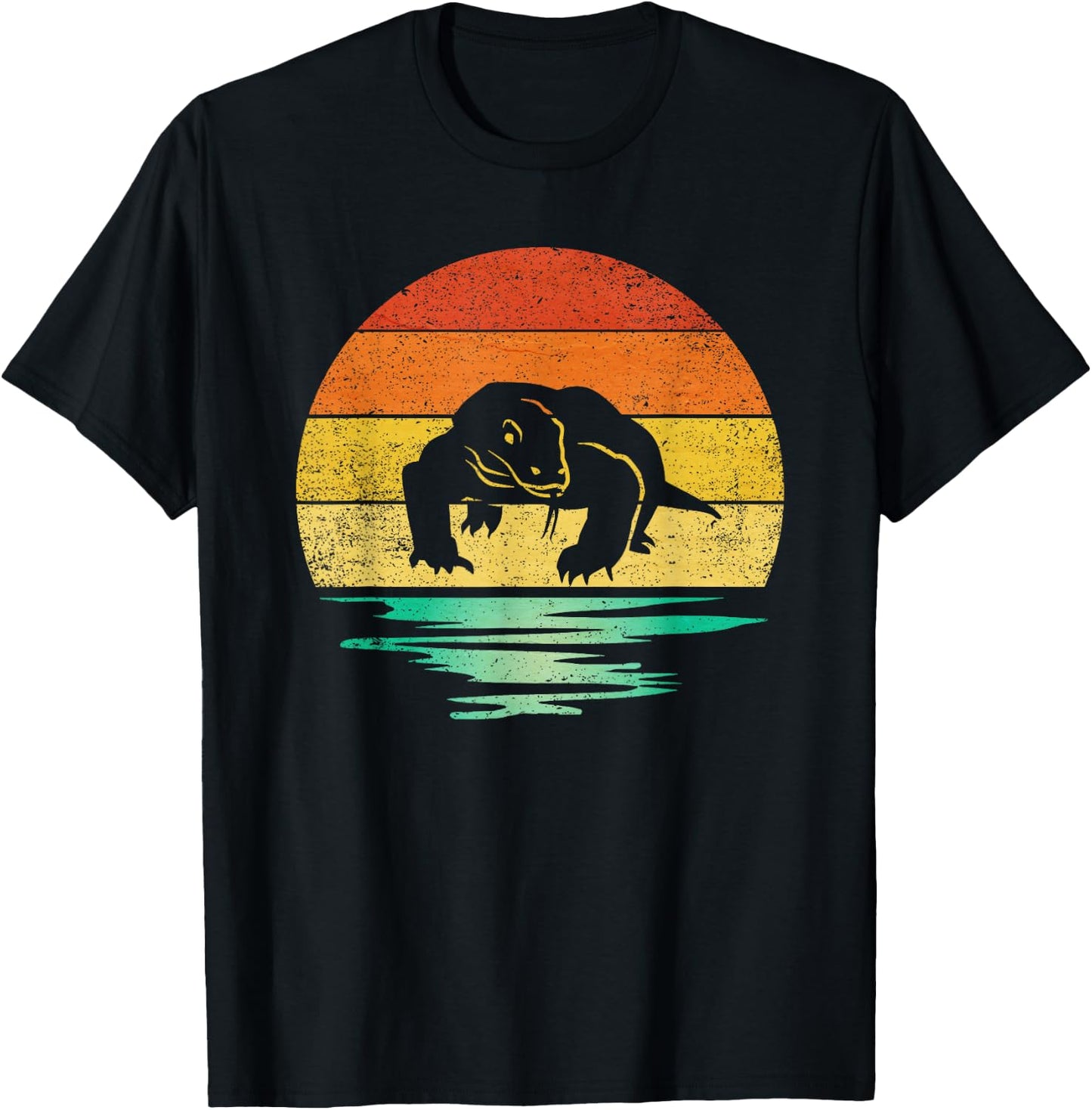 Vintage Komodo Dragon Reptile Retro Sunset Komodo Dragon T-Shirt - T-Shirt | Black