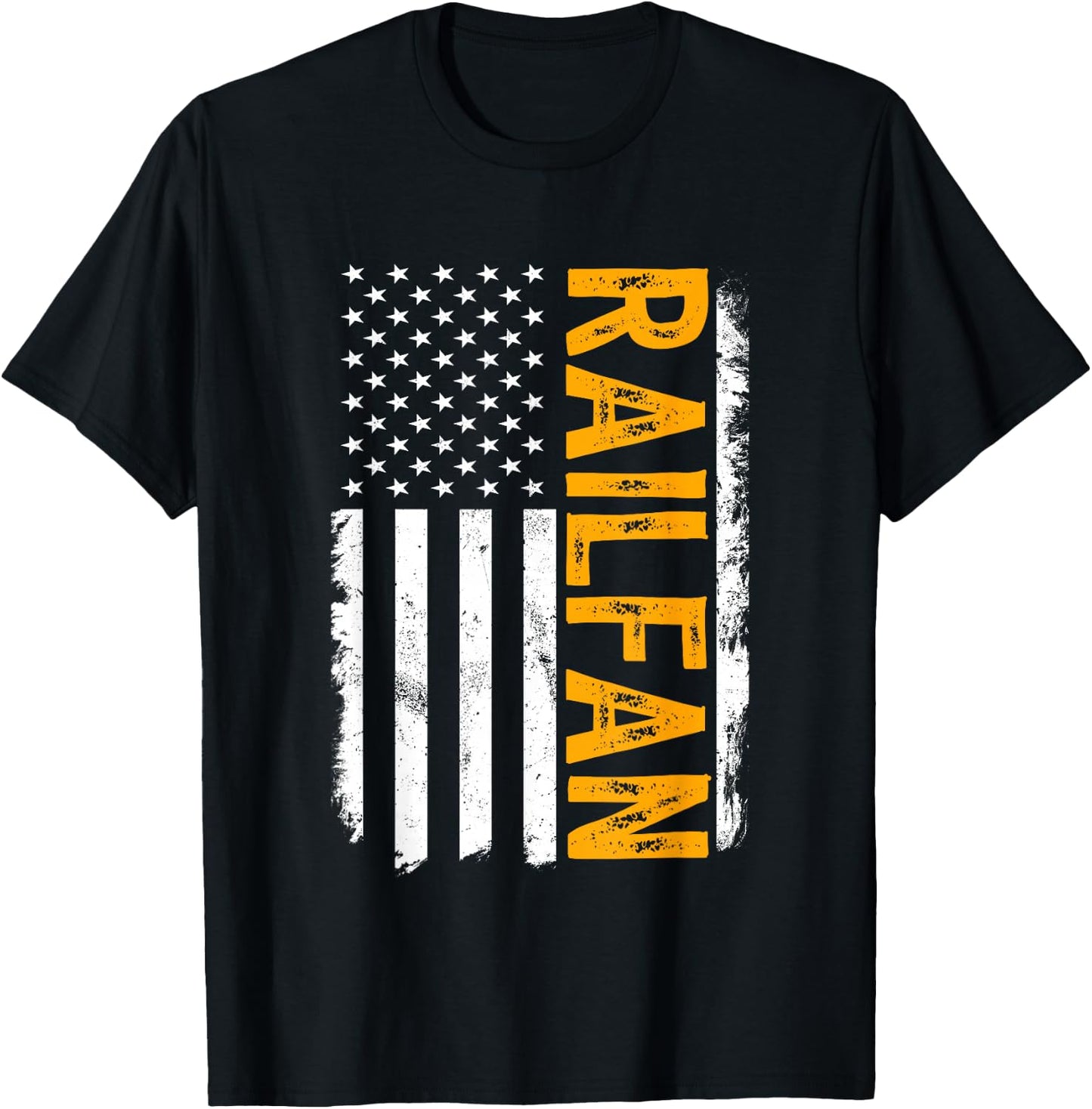 Railfan American Flag, Train Buff, Rail Buff, Trainspotter T-Shirt - T-Shirt | Black