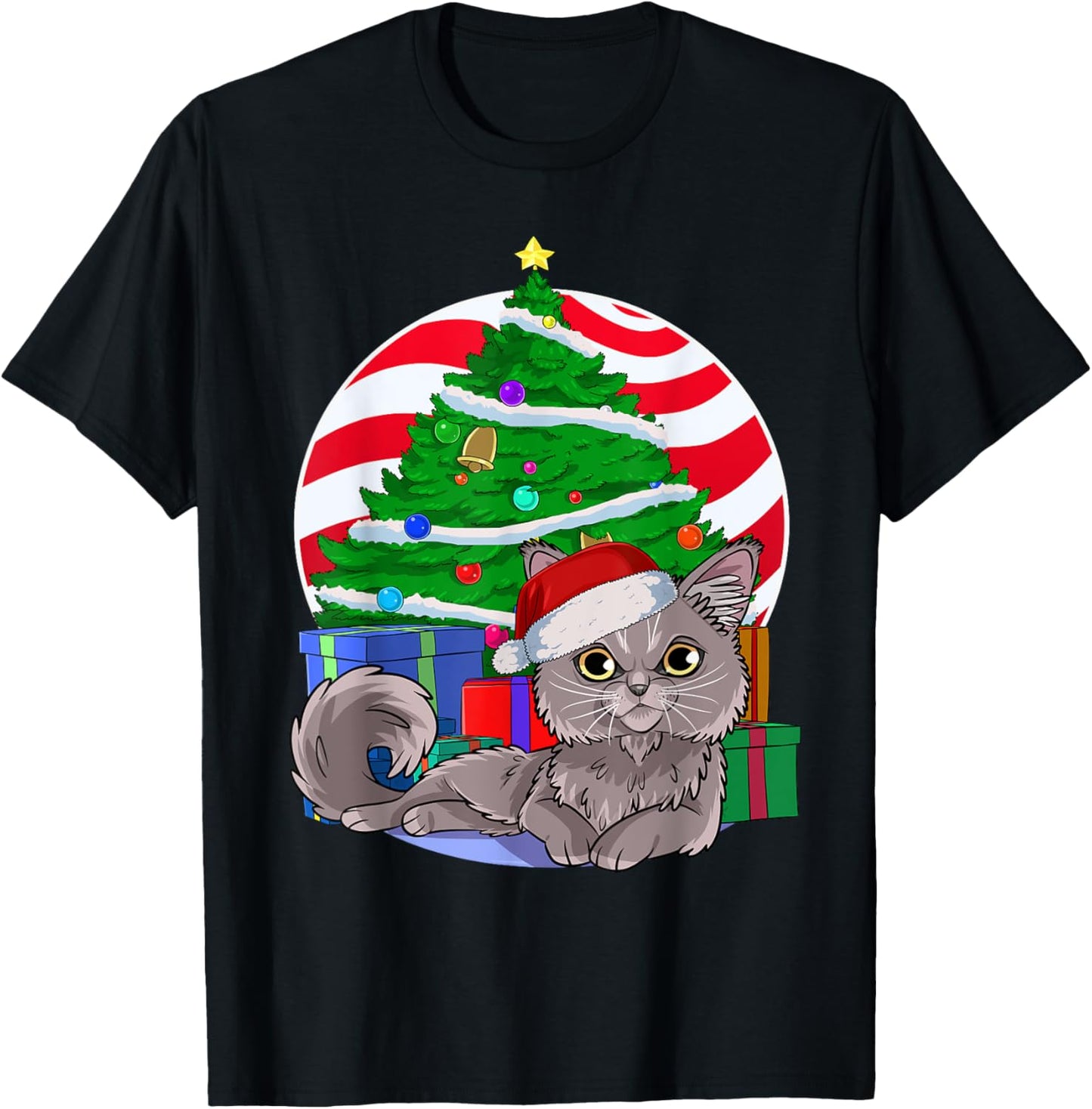 Nebelung Cat Cute Santa Christmas Tree Xmas Decor T-Shirt - T-Shirt | Black