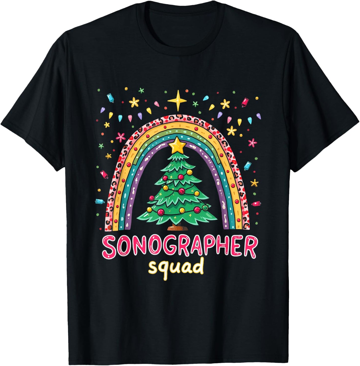 Sonography Christmas Plaid Leopard Rainbow Sonographer Squad T-Shirt - T-Shirt | Black