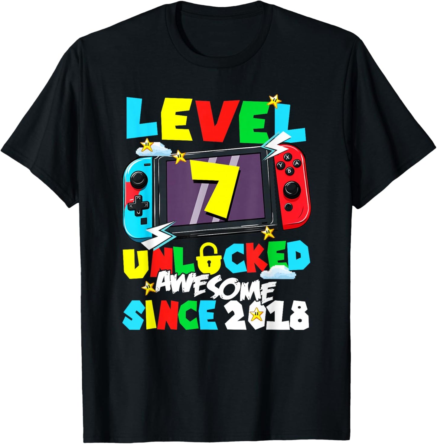 Level 7 Unlocked Awesome Since 2018 7th Birthday Video Gamer T-Shirt - T-Shirt | Black