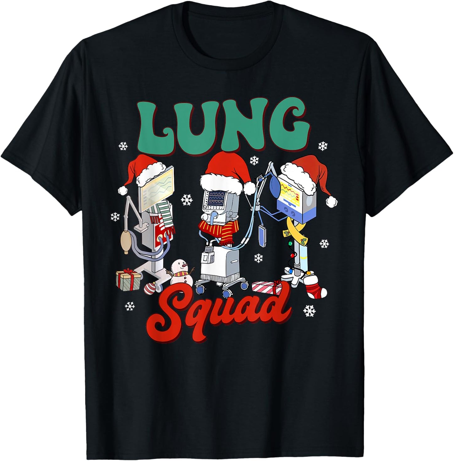 Lung Squad Ventilator Santa Respiratory Therapist Christmas T-Shirt - T-Shirt | Black