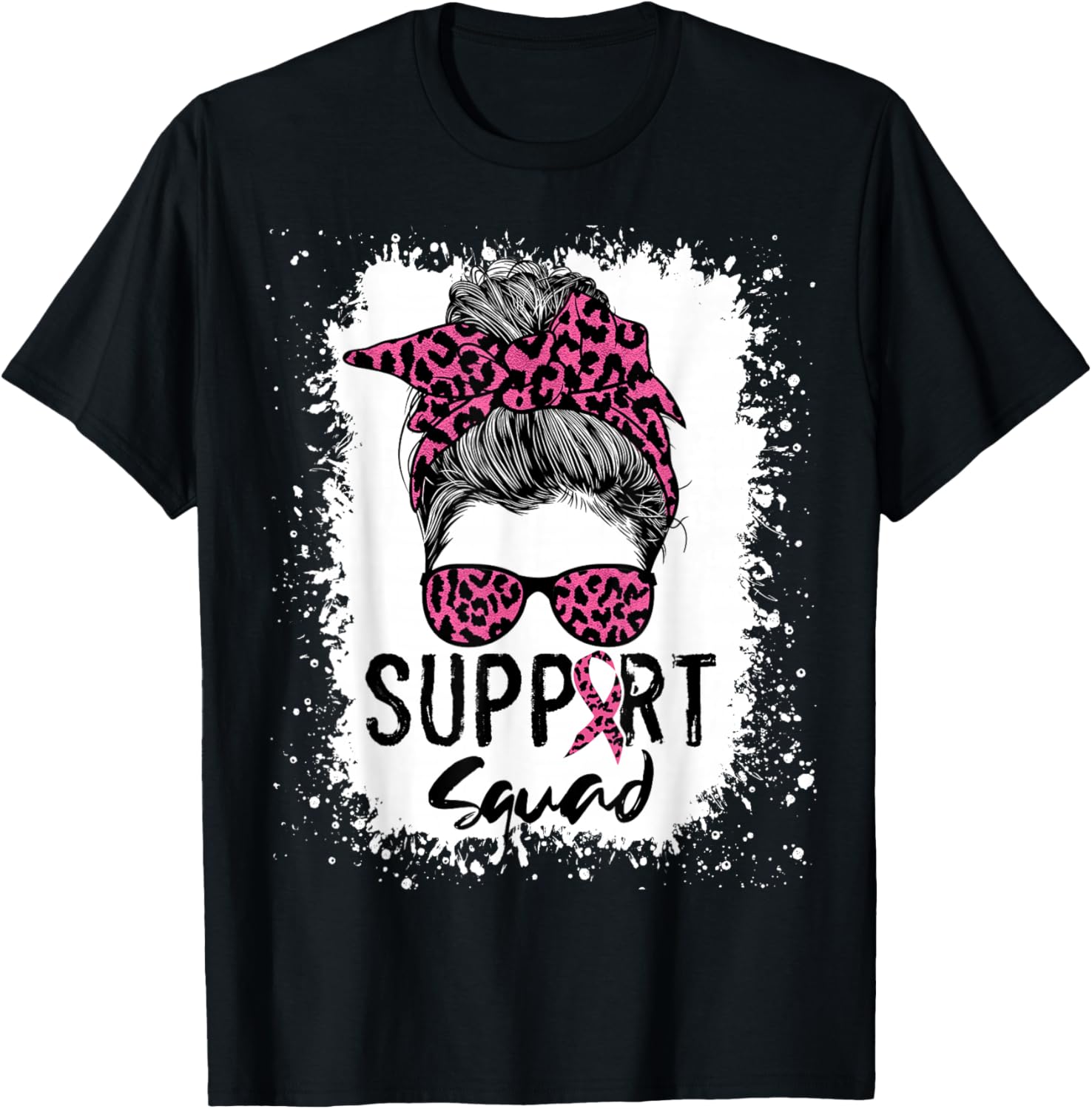 Breast Cancer Support Squad Shirt , Messy Bun Pink T-Shirt - T-Shirt | Black
