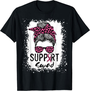Breast Cancer Support Squad Shirt , Messy Bun Pink T-Shirt - T-Shirt | Black
