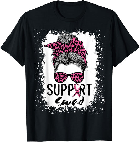 Breast Cancer Support Squad Shirt , Messy Bun Pink T-Shirt - T-Shirt | Black